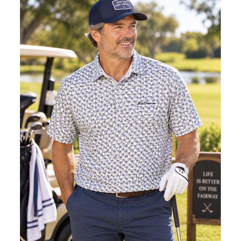 Ben Sherman Sport Men XL Golf Polo Geometric Print Performance Stretch Shirt